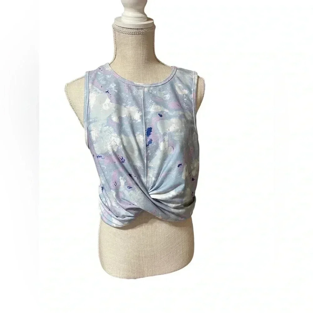 Wildfox Sweat Twisted Long Crop Top Marble Blue Pastel Pink Blue Womens Size XL